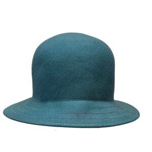 Raffaello Bettini 100% Wool Hat Teal Blue Green Cloche Style Made In Italy